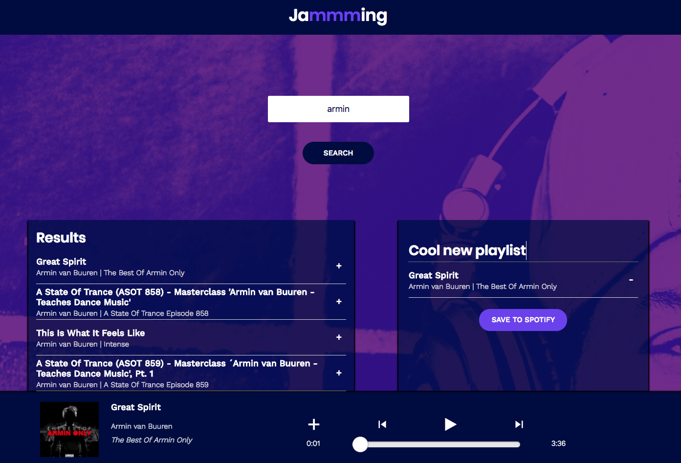 Jammming app screenshot
